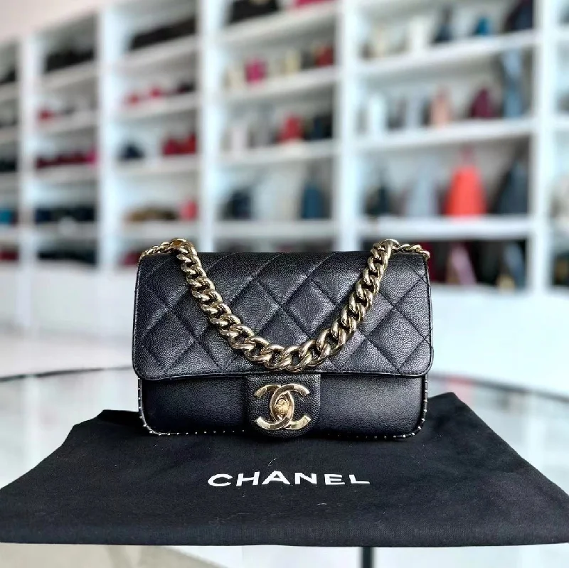 Chanel Classic Flap Bag for Evening PartyCaviar Seasonal Flap Quilted Calfskin Black Golden Hardware Series 24