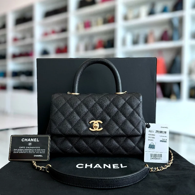 Chanel All - Match Handbag for Versatile StylingCaviar Small Coco Handle 24cm Quilted Calfskin Black No 24