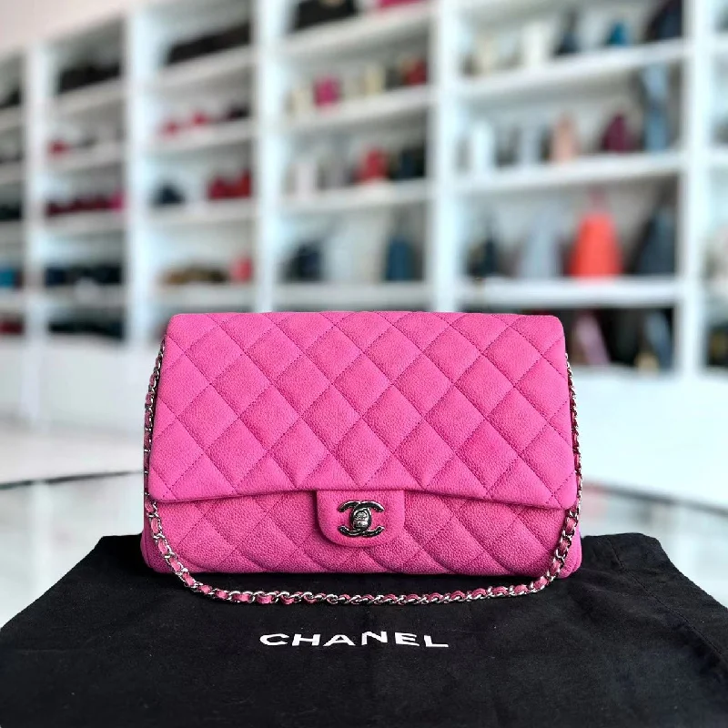 Chanel All - Match Handbag for Versatile StylingCaviar Timeless Classic Flap Clutch Quilted Calfskin Hot Pink SHW No 18