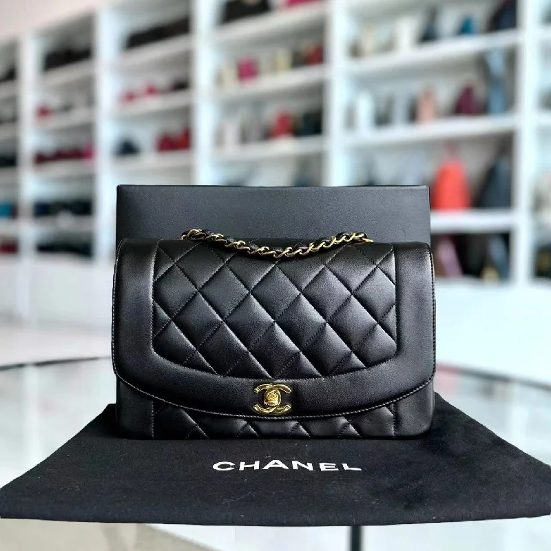 Chanel Small Crossbody Bag for TravelDiana Medium Quilted Lambskin Black Golden Hardware Series 3