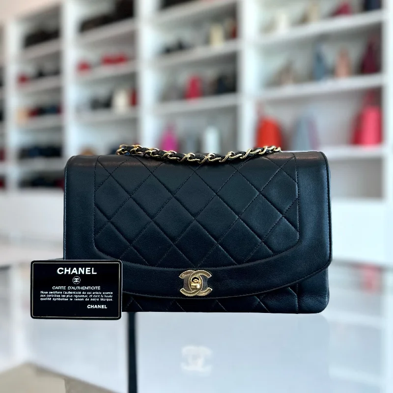 Chanel Quilted Leather Shoulder Bag for FashionistasDiana Medium Vintage 24K Gold Flap Quilted Lambskin Black GHW No 1