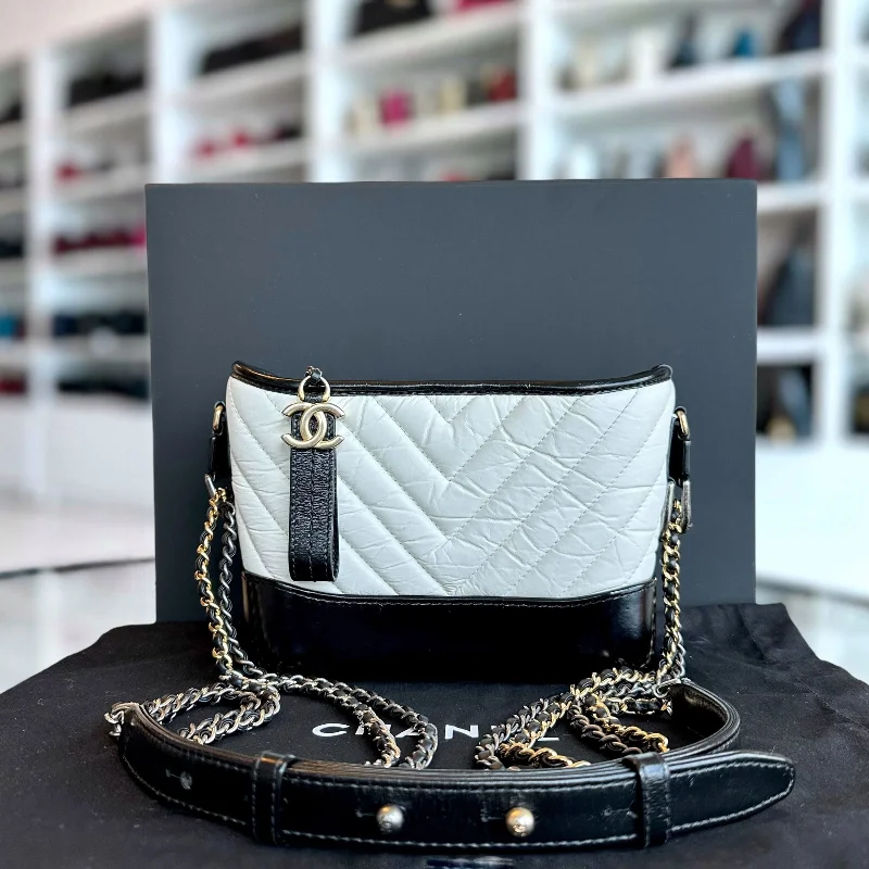 Chanel All - Match Handbag for Versatile StylingGabrielle Small Hobo Chevron Calfskin White Black Two-Tone GHW No 27