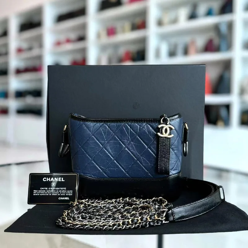 Chanel Quilted Leather Shoulder Bag for FashionistasGabrielle Small Quilted Calfskin Dark Navy Blue Two Tone Hardware Series 25