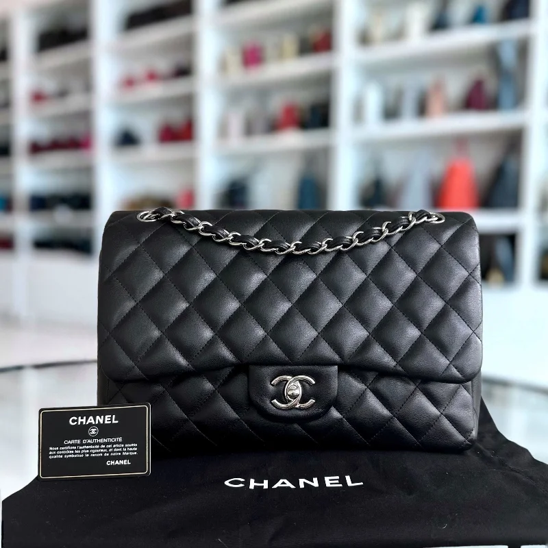 Chanel Vintage Inspired Handbag for Retro LoversJumbo Classic Flap Double Flap Quilted Lambskin Black SHW No 18