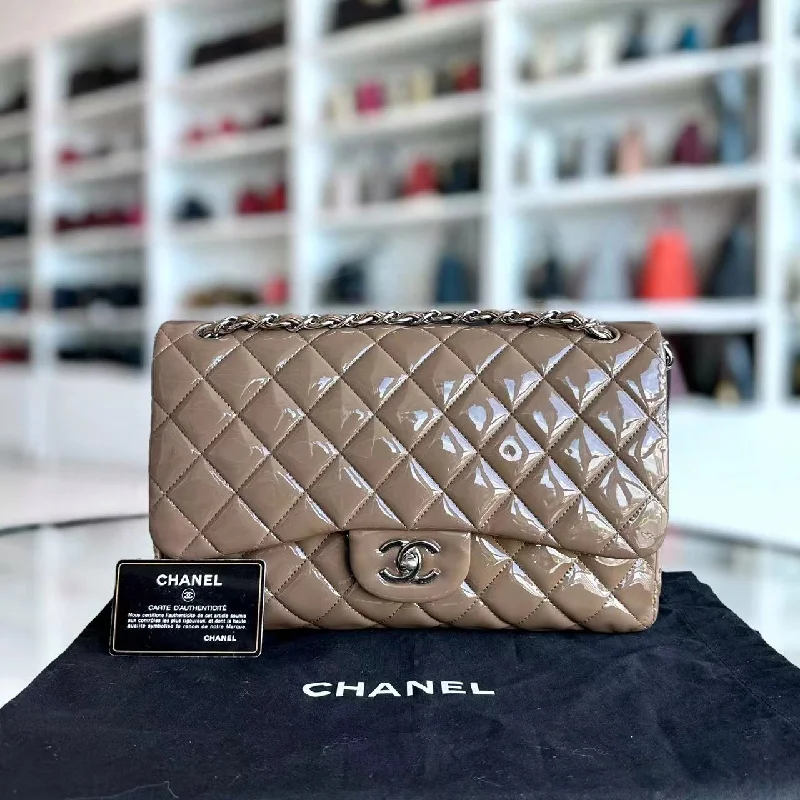 Chanel Quilted Leather Shoulder Bag for FashionistasJumbo Classic Flap Quilted Patent Calfskin Leather Brown SHW No 15