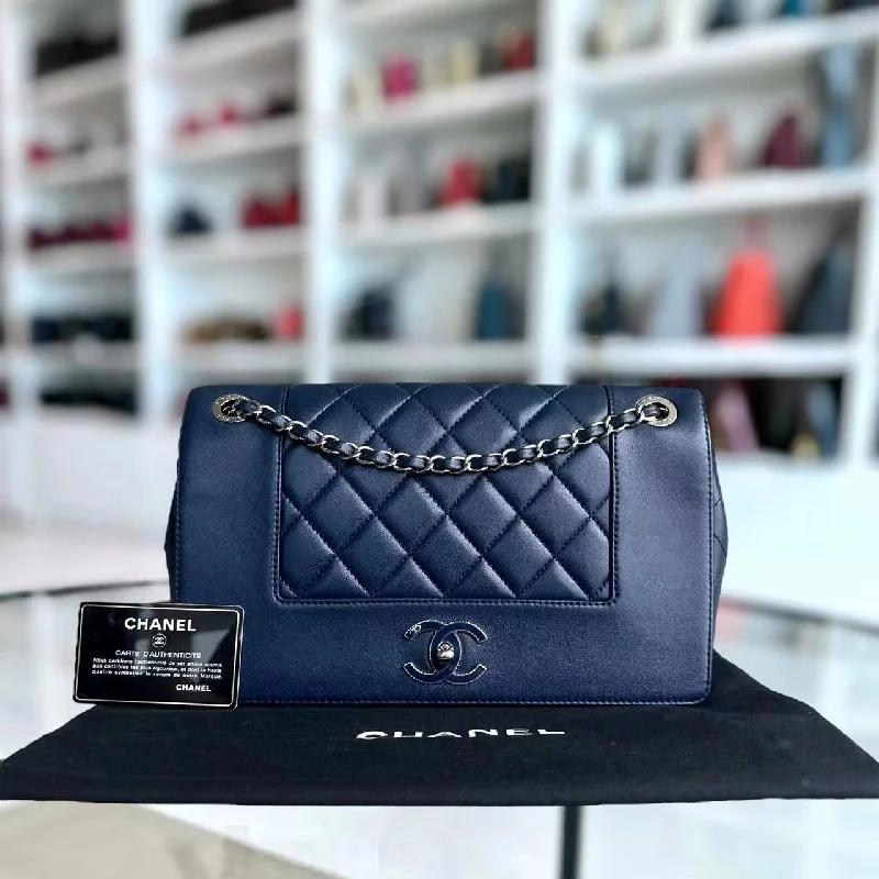 Chanel Lightweight Handbag for Daily ErrandsMademoiselle Medium Seasonal Double Flap Calfskin Quilted Dark Navy Blue Series 23