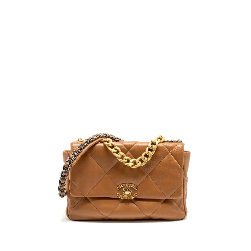 Chanel Chain Strap Handbag for Everyday UseChanel Large 19 Bag 30cm Lambskin Caramel Multicolour Hardware (Microchip)