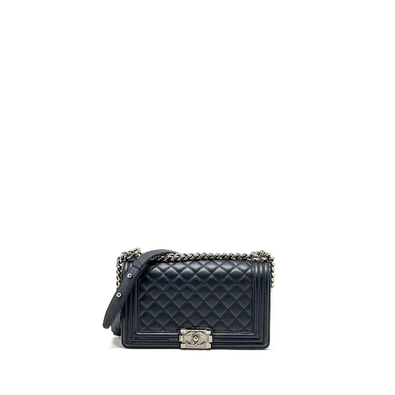 Chanel Designer Handbag with Unique DesignCHANEL Medium Boy Bag Calfskin Navy SHW