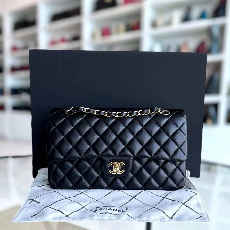 Chanel Designer Handbag with Unique DesignDouble Flap Quilted Lambskin Black Golden Hardware Series 19