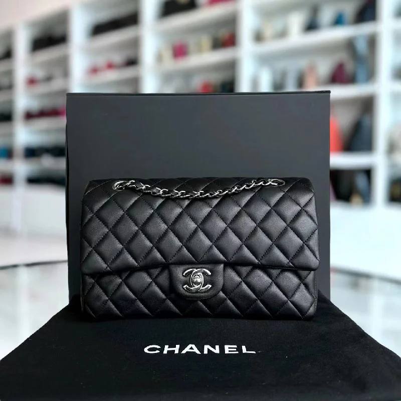 Chanel Vintage Inspired Handbag for Retro LoversDouble Flap Quilted Lambskin Black Silver Hardware Series 20