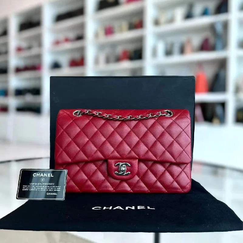 Chanel Designer Handbag with Unique DesignQuilted Lambskin Dark Red Silver Hardware Series 17