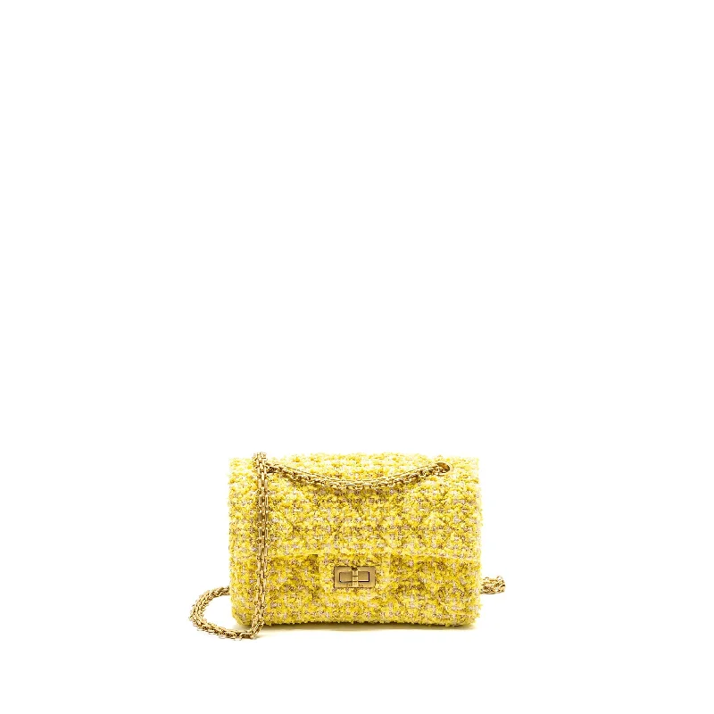 Chanel Handbag with Adjustable Strap for ComfortChanel Mini 2.55 Reissue Flap Bag Tweed Yellow GHW