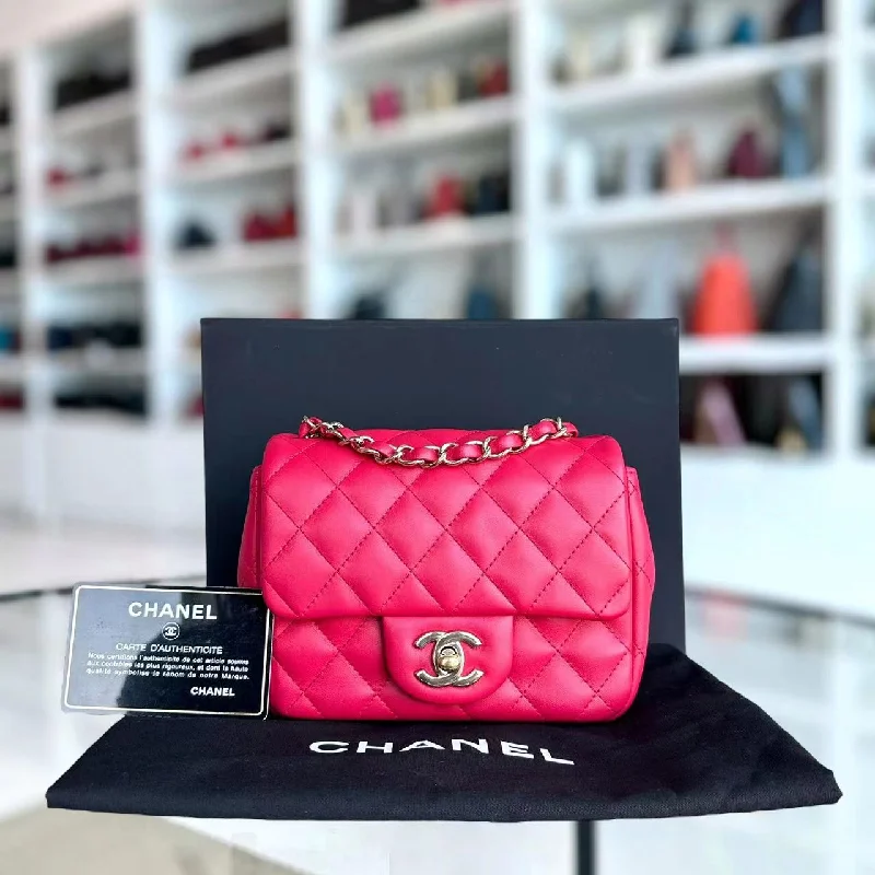 Chanel Medium Tote Bag for Office LadiesMini Square Classic Flap Quilted Lambskin Hot Pink Golden Hardware Series 21