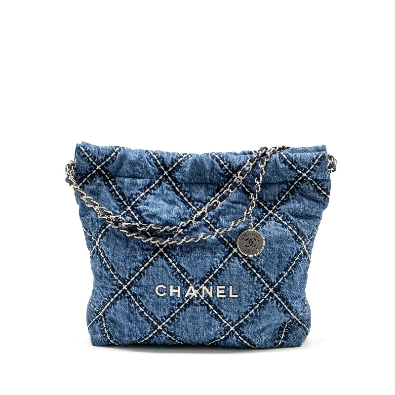 Chanel Luxury Handbag for High - End EventsChanel Small 22 Bag Denim Blue/White SHW (Microchip)