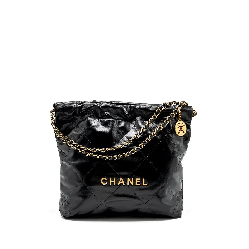 Chanel All - Match Handbag for Versatile StylingChanel Small 22 Bag Gold Letter Shiny Calfskin Black GHW (Microchip)