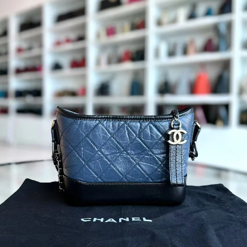 Chanel Small Crossbody Bag for TravelSmall Gabrielle Hobo Quilted Calfskin Dark Blue Black Two-Tone Hardware No 26