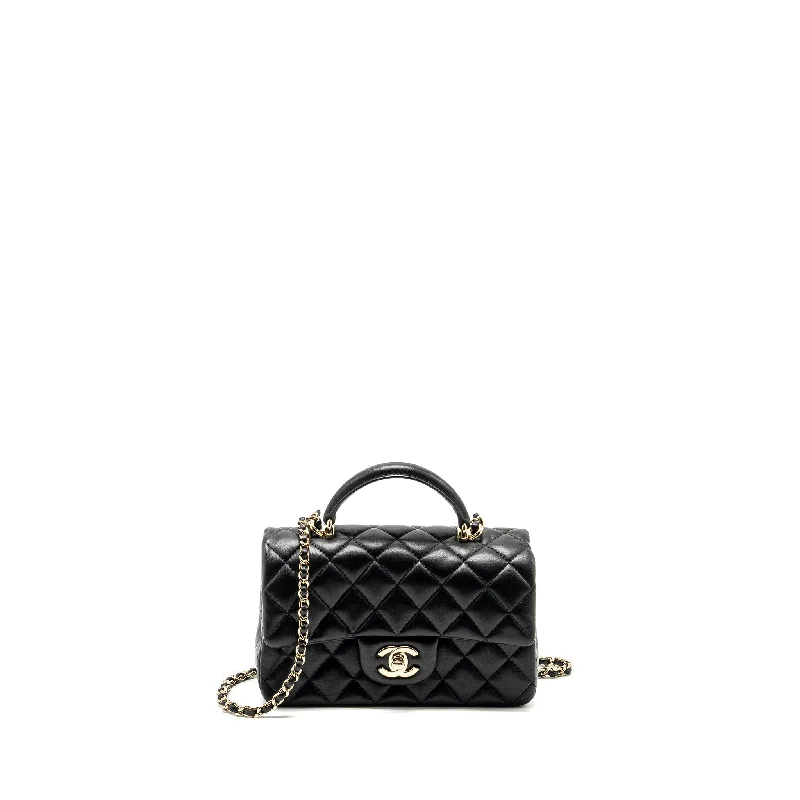 Chanel Small Crossbody Bag for TravelCHANEL Top Handle Mini Rectangular Flap Bag Lambskin Black LGHW (microchip)