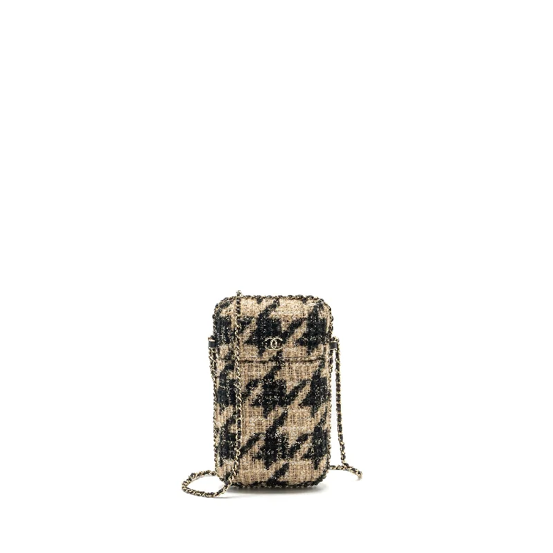 Chanel Designer Handbag with Unique DesignChanel Vertical Phone Case Tweed beige / black LGHW