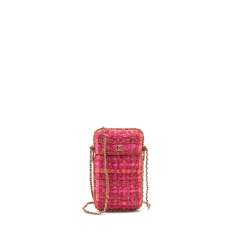 Chanel Lightweight Handbag for Daily ErrandsChanel Vertical Phone Case tweed pink GHW