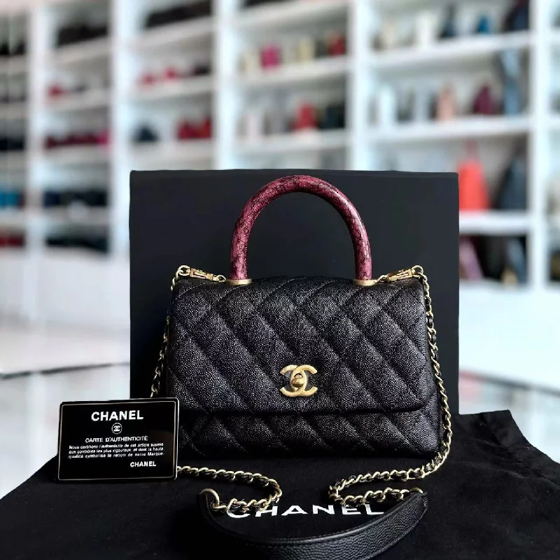 Chanel Medium Tote Bag for Office Ladies*Like New* Caviar Coco Handle Small Quilted Calfskin Exotic Handle Black GHW No 26