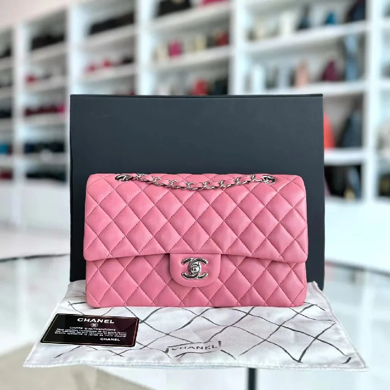 Chanel All - Match Handbag for Versatile Styling*Like New* Medium 25CM Double Flap Quilted Lambskin Silver Hardware Series 18