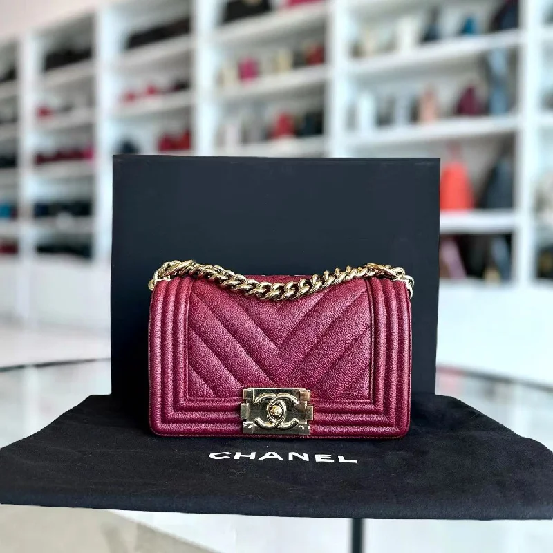 Chanel Vintage Inspired Handbag for Retro LoversCaivar Boy Small Chevron Calfskin Burgundy Dark Red GHW No 24