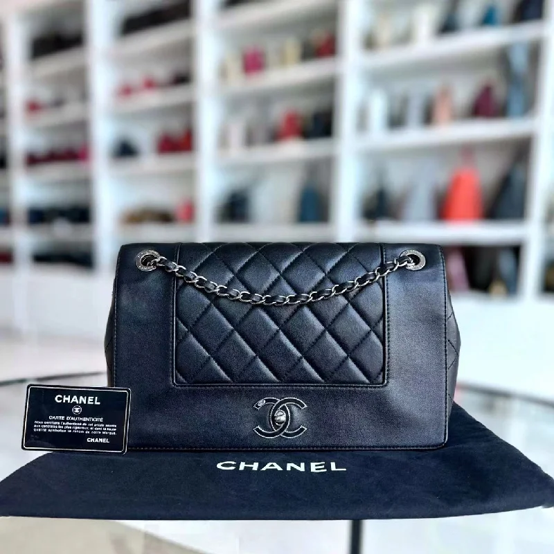 Chanel Vintage Inspired Handbag for Retro LoversMademoiselle Jumbo Quilted Lambskin Black Silver Hardware Series 23