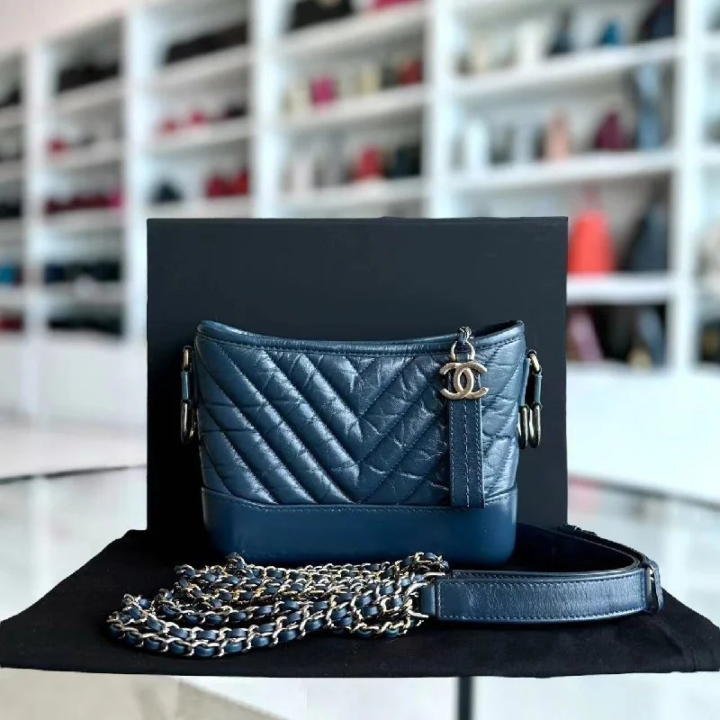 Chanel Colorful Handbag for Spring OutfitsSmall Gabrielle Hobo Chevron Calfskin Blue Two-Tone Hardware No 26