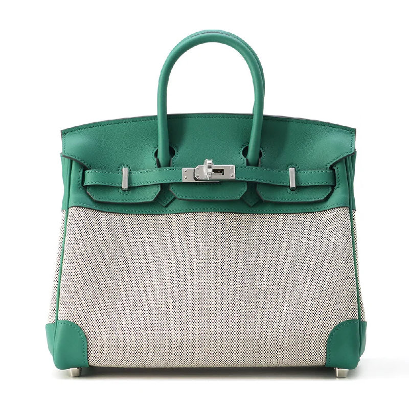 HERMES Birkin Ecru/Vert Vertigo Toile H Swift Leather Size 25