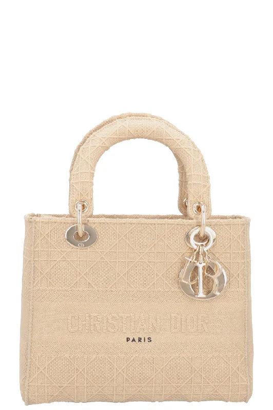 Christian Dior handbags with a removable shoulder strap for versatilityCHRISTIAN DIOR Lady Dior D-Lite Cannage Canvas Sand