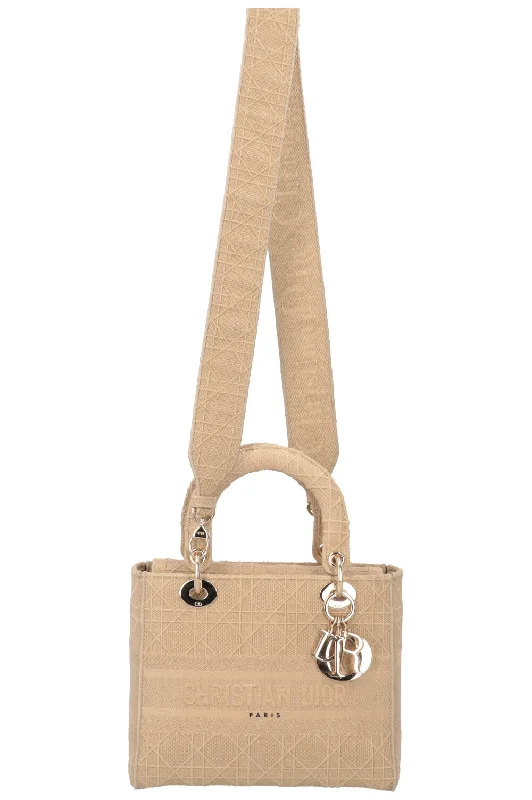 High - fashion Christian Dior bags with a geometric patternCHRISTIAN DIOR Lady Dior D-Lite Cannage Canvas Sand