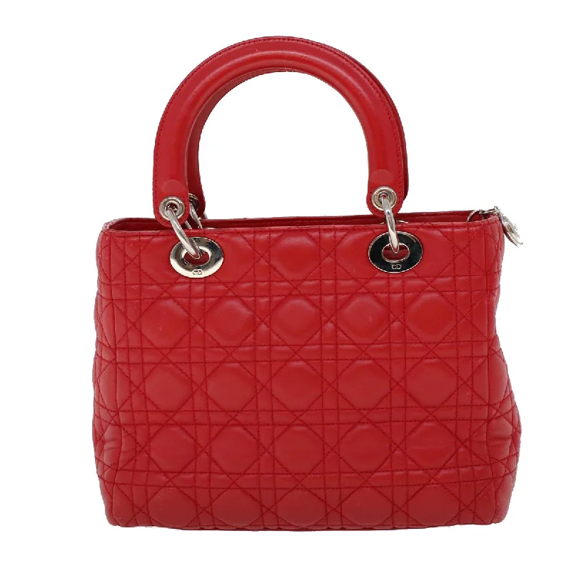 Christian Dior tote bags with a printed Dior logo on the frontCHRISTIAN DIOR Lady Dior Canage Hand Bag Lamb Skin Red Auth 32628A