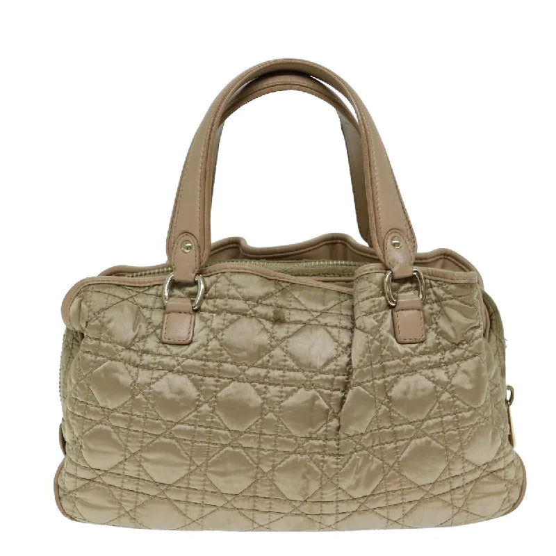 Christian Dior handbags with a snap - button closure and a decorative buckleCHRISTIAN DIOR Lady Dior Canage Hand Bag Nylon Beige Auth bs14404