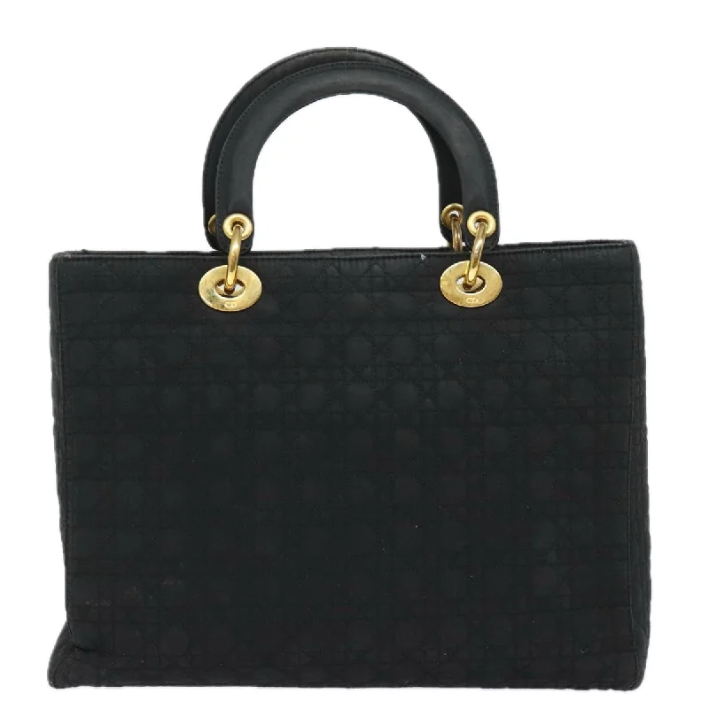 Christian Dior handbags with a snap - button closure and a decorative buckleCHRISTIAN DIOR Lady Dior Canage Hand Bag Nylon Black Auth bs15338