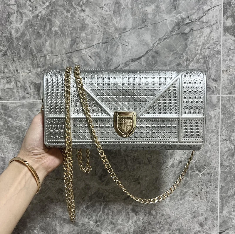 Christian Dior bags with a quilted pattern and gold - toned hardwareDiorama Wallet On Chain WOC Silver Chain Wallet