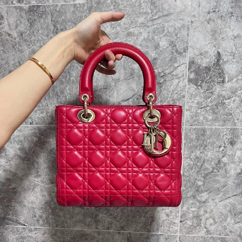 Luxury Christian Dior crossbody bags with a chain - link strapLady Meidum Lambskin Red with GHW