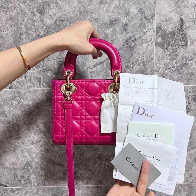 Luxury Christian Dior crossbody bags with a chain - link strapLady Mini Lambskin Pink GHW