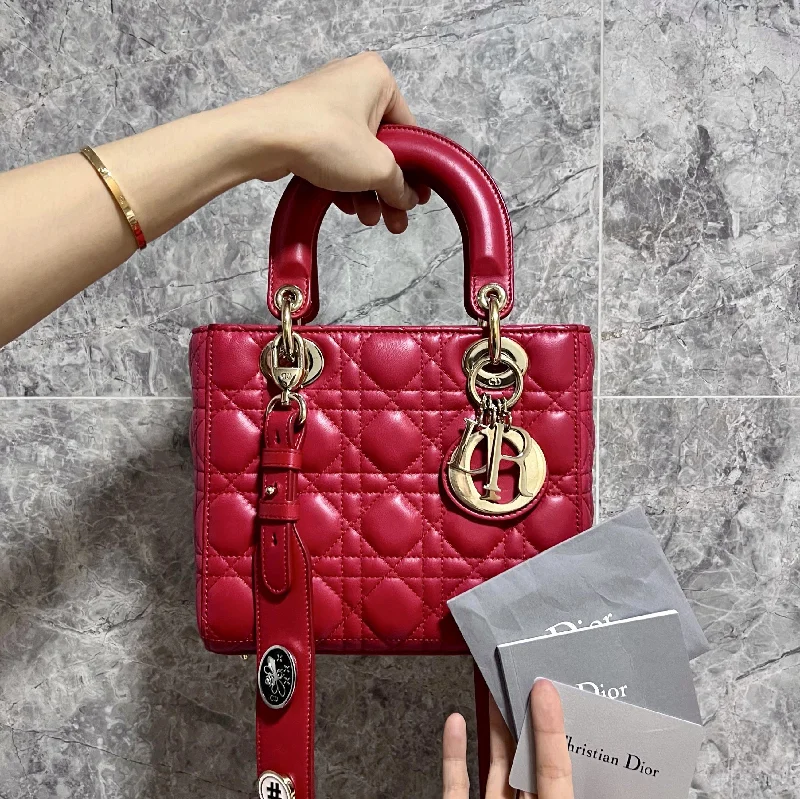 Christian Dior tote bags with a double - handle and shoulder - strap optionLady Small MyABC Red GHW Lambskin