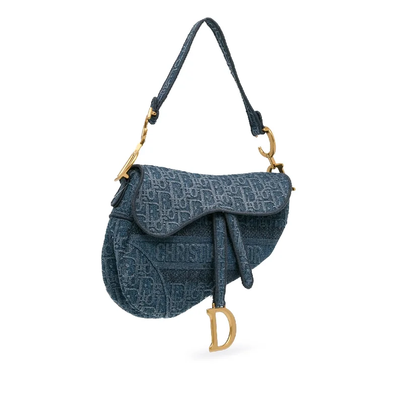 Christian Dior handbags with a back - pocket for quick storageDior Oblique Denim Saddle Bag (2rS5TK)