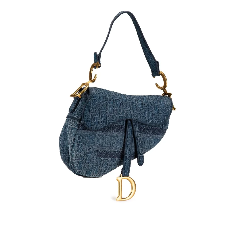 Christian Dior bags with a zip - top closure and multiple compartmentsDior Oblique Denim Saddle Bag (byX9EU)