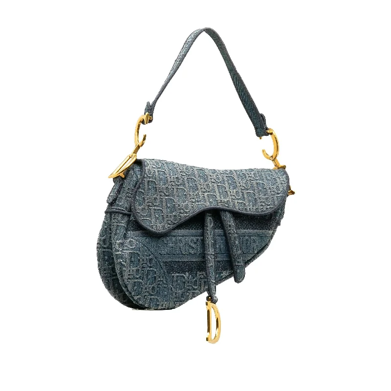 Luxury Christian Dior crossbody bags with a chain - link strapDior Oblique Denim Saddle Bag (tFXGoz)