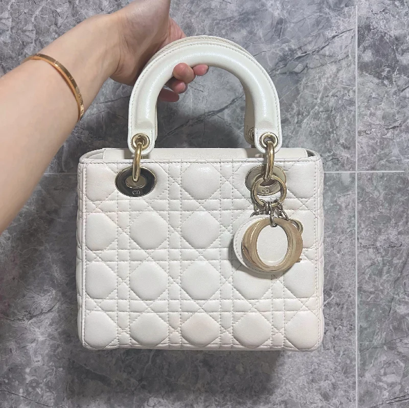 Stylish Christian Dior shoulder bags with a tassel - adorned zipper[Entrupy Certified] [Clearance]Lady Small My ABC Dior Cream Lambskin Light Gold Hardware