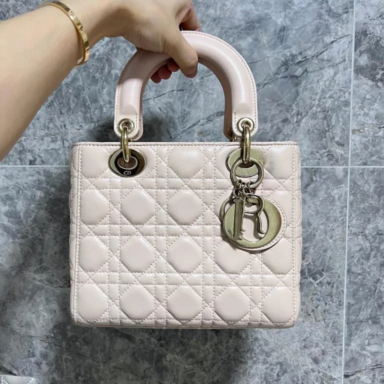 Christian Dior Saddle bags with a distressed leather finish[Entrupy Certified] Lady Small My ABC Dior cherry blossom pink Lambskin Light Gold Hardware