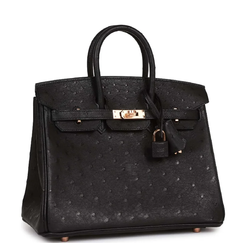 Hermes Birkin 25 Black Ostrich Rose Gold Hardware