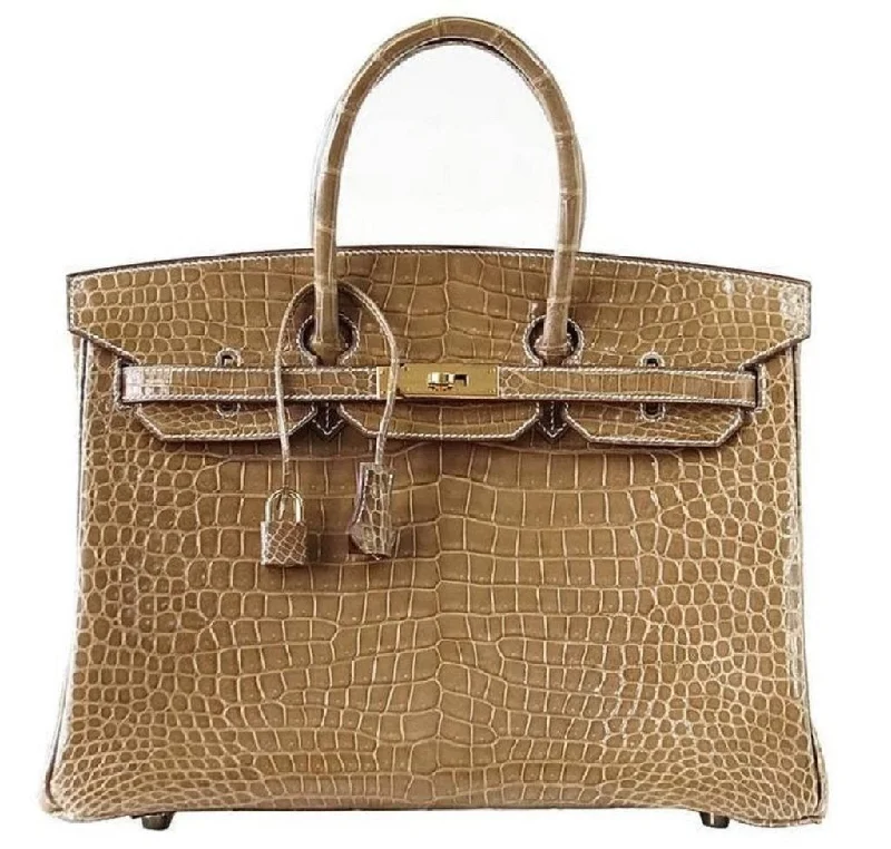 Hermès Birkin 35 Ficelle Porosus Crocodile Bag GHW