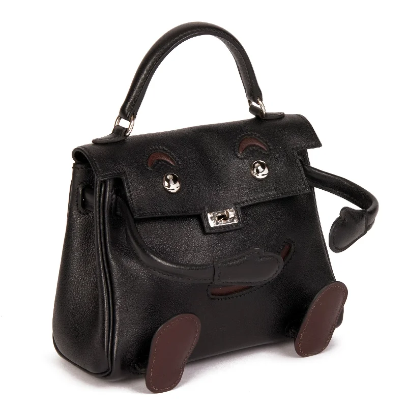 Hermes Black & Chocolate Gulliver Leather Vintage Kelly Quelle Idole Doll Top Handle Bag