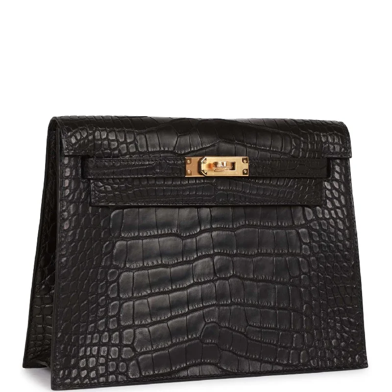 Hermes Kelly Danse II Black Matte Alligator Gold Hardware