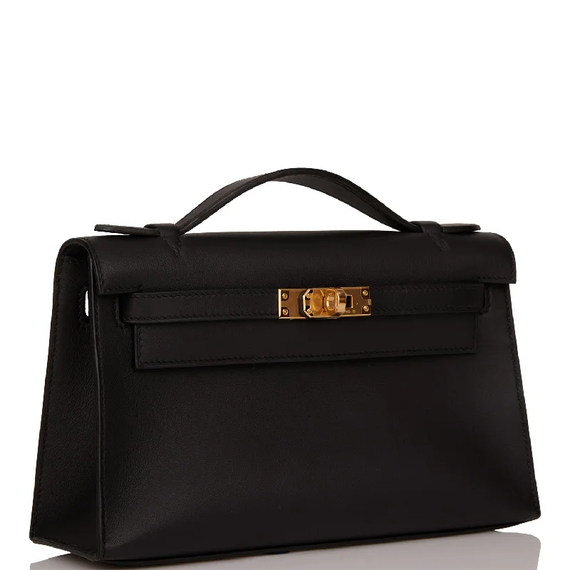 Hermes Kelly Pochette Black Swift Gold Hardware