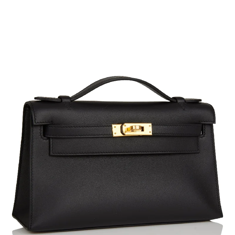 Hermes Kelly Pochette Black Swift Gold Hardware