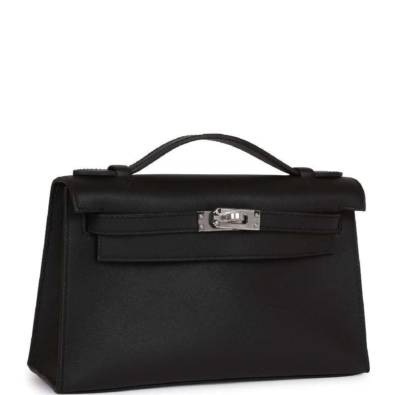 Hermes Kelly Pochette Black Swift Palladium Hardware